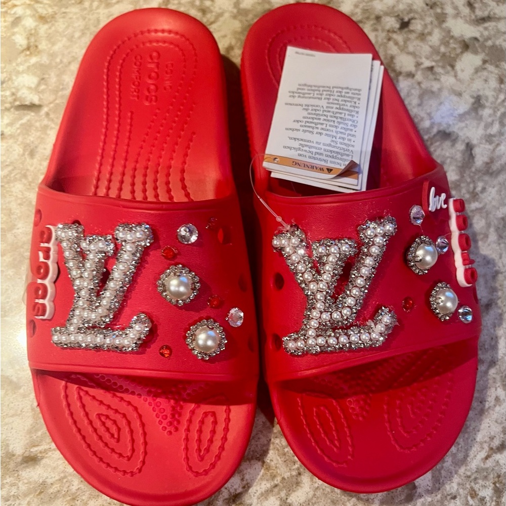 CROCS Red Embellished Sandals